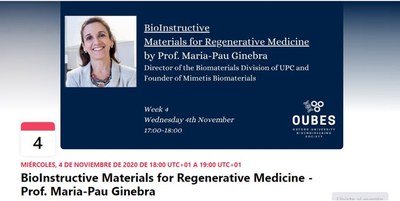 BioInstructive Materials for Regenerative Medicine, a talk by Prof. Maria-Pau Ginebra in Oxford